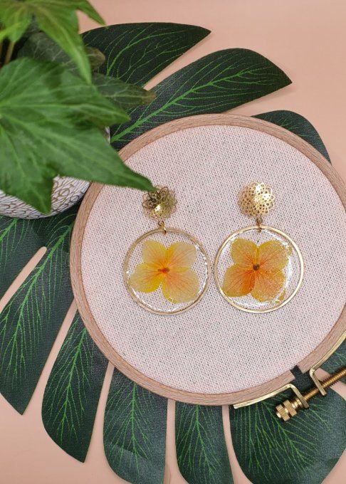 Boucles d'oreilles en résine et fleurs séchées 