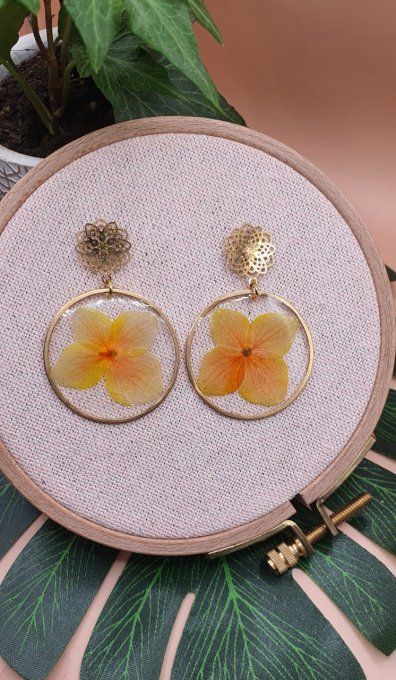 Boucles d'oreilles en résine et fleurs séchées 