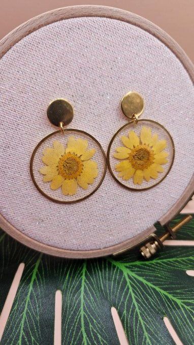 Boucles d'oreilles en résine et fleurs séchées 