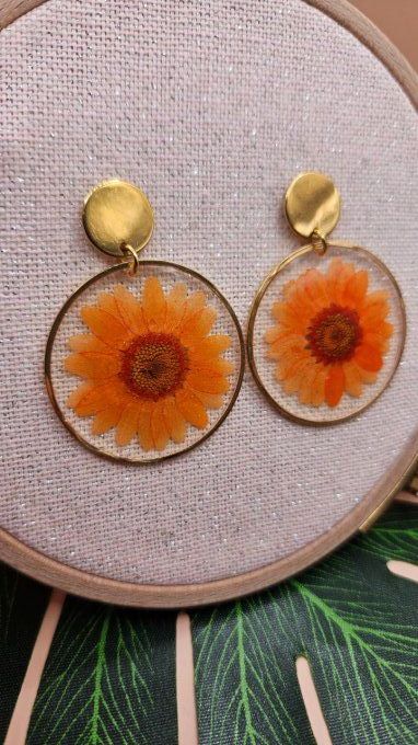 Boucles d'oreilles en résine et fleurs séchées 